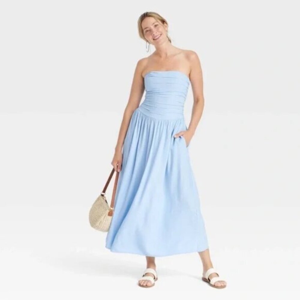 Universal Thread Linen Blend Strapless Maxi Dress NWT